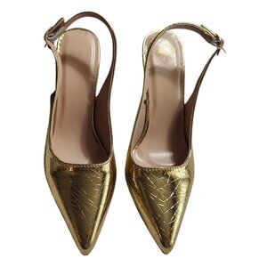 Gold pointed toe slingback heels